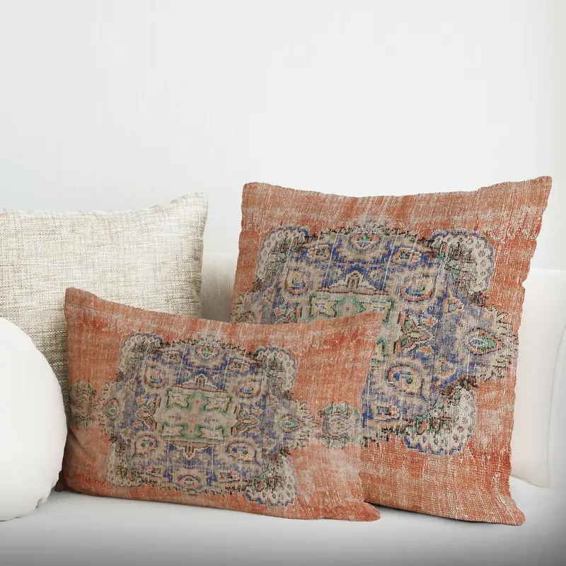 Turuncu & Mavi Desenli Baskılı Yastık: Organik, Doğal Konfor