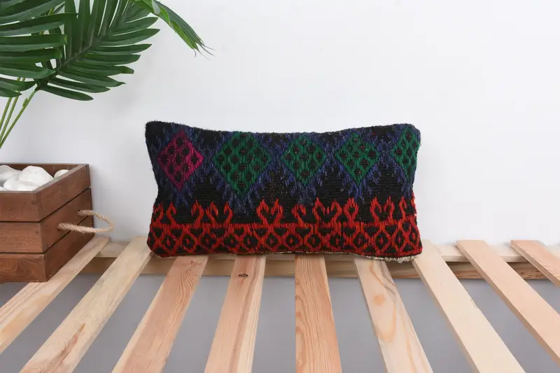 Vintage Kilim Throw Pillow, Ethnic Pillow Cover Cushion Cover, Pillow, Boho Pillow, Handmade Kilim Cushion, 8x16 Red Cushion - 1