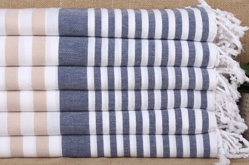 Toallas Personalizadas Beige-Azul Marino Rayas, 36x67 Pulgadas