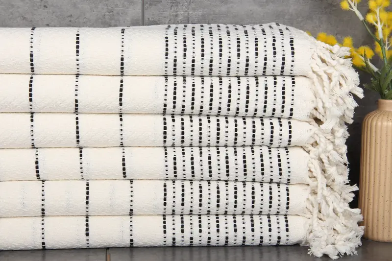 Turkish Towels Beach Navy Striped, Organic Cotton, 38x71 Inches