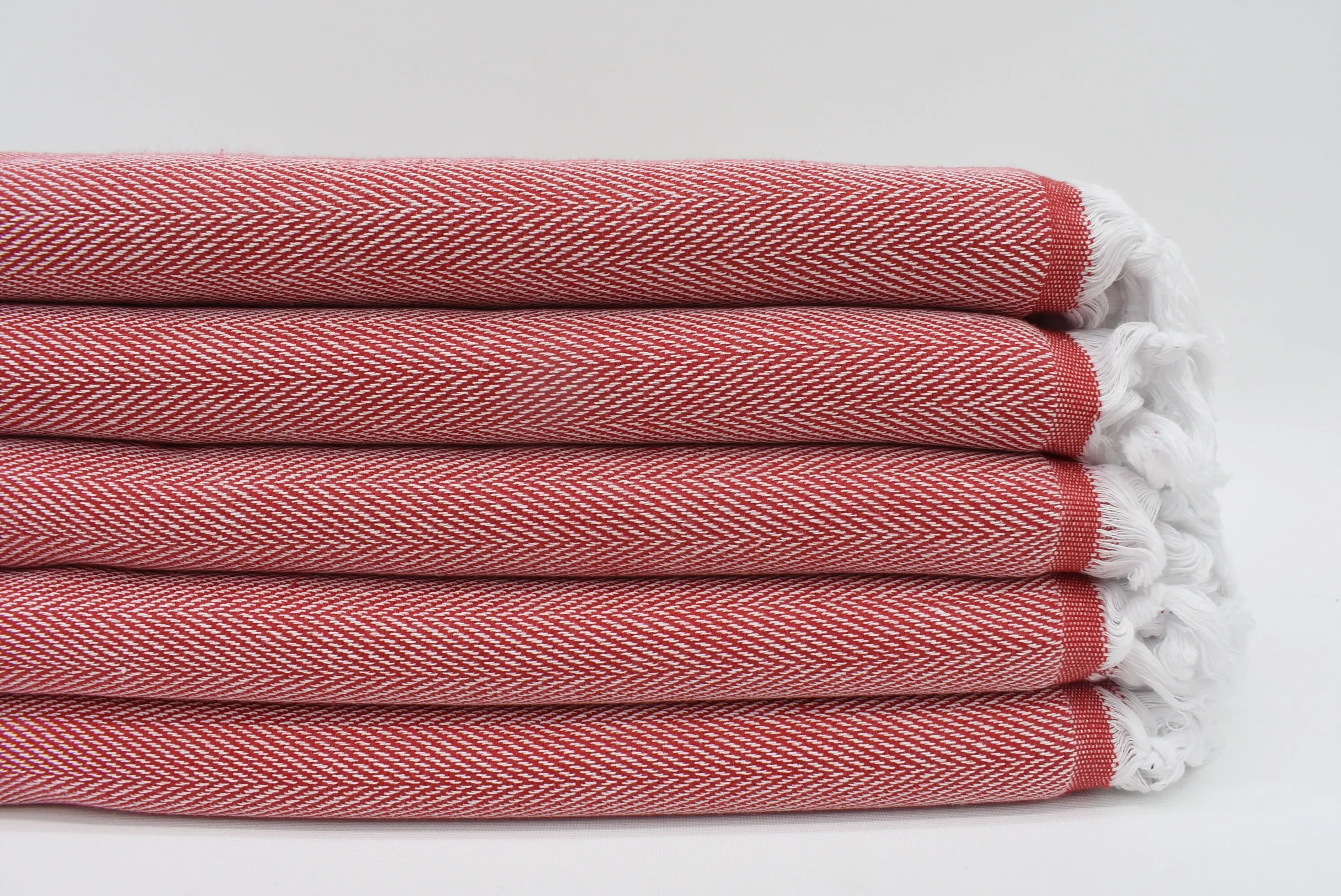 Personalized Red Herringbone Bath Towel Organic Cotton, 70x40 Inches - 1