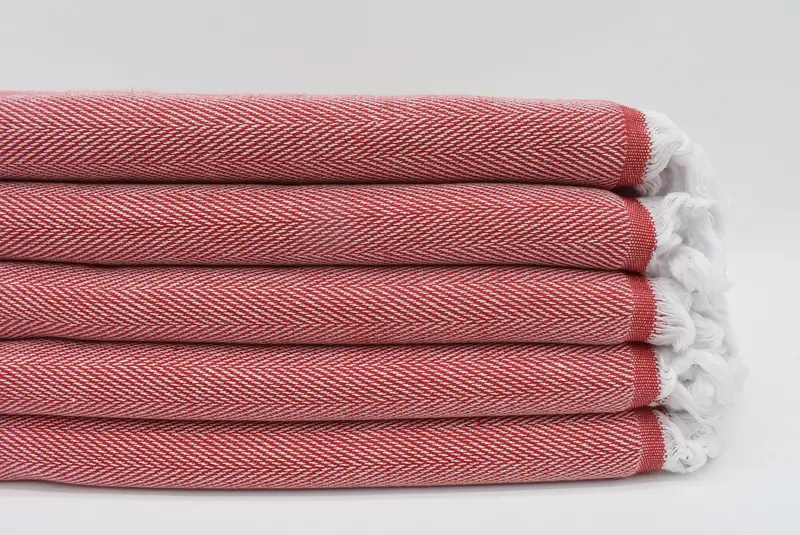 Personalized Red Herringbone Bath Towel Organic Cotton, 70x40 Inches