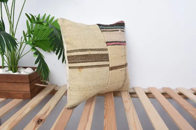Antique Pillows, Decorative Bolster Pillow Case, Vintage Pillow, Cushion Cover, Interior Designer Pillow, 16x16 Beige Cushion Cover - 4