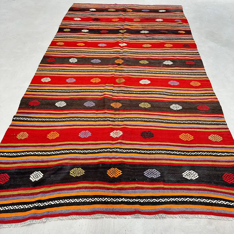 Kırmızı & Siyah Geometrik Halı, 5,7x11,2 ft Şık Dekor