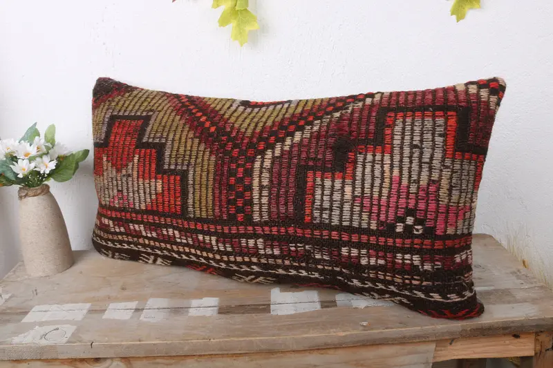 Vintage Kilim Pillow, Antique Pillows, Garden Cushion Case, 12x24 Blue Pillow, Pillow, Pillow for Couch, Neutral Pillow Case, Indoor Pillow Sham - 4