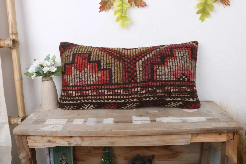 Vintage Kilim Pillow, Antique Pillows, Garden Cushion Case, 12x24 Blue Pillow, Pillow, Pillow for Couch, Neutral Pillow Case, Indoor Pillow Sham - 1