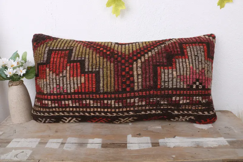 Vintage Kilim Pillow, Antique Pillows, Garden Cushion Case, 12x24 Blue Pillow, Pillow, Pillow for Couch, Neutral Pillow Case, Indoor Pillow Sham - 2