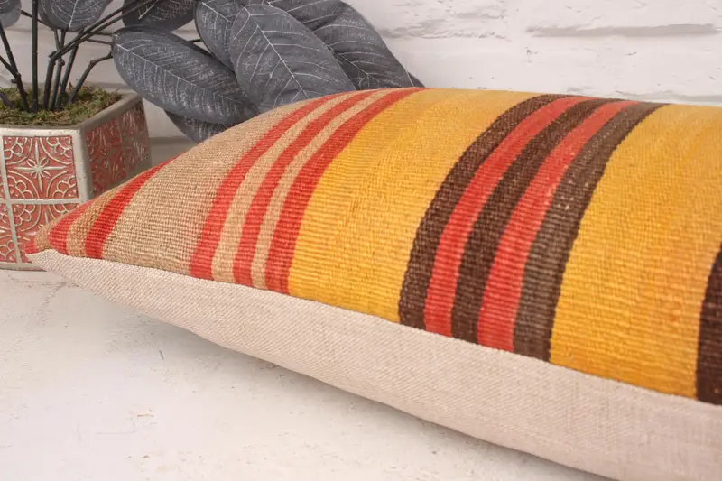Accent Pillow Sham, Vintage Kilim Pillow, 12x36 Yellow Pillow, Floor Cushion Cover, Turkish Kilim Pillow, Pillow for Couch, Pillow Cover - 6