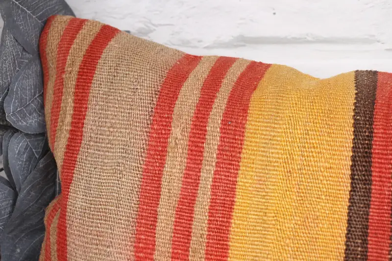 Accent Pillow Sham, Vintage Kilim Pillow, 12x36 Yellow Pillow, Floor Cushion Cover, Turkish Kilim Pillow, Pillow for Couch, Pillow Cover - 2
