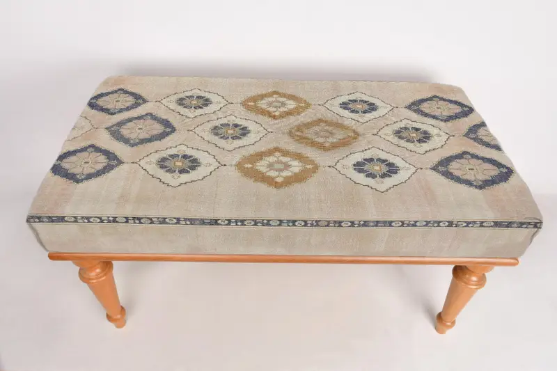 Modular Beige & Brown Kilim-Inspired Ottoman, Versatile Sofa Set Ottoman