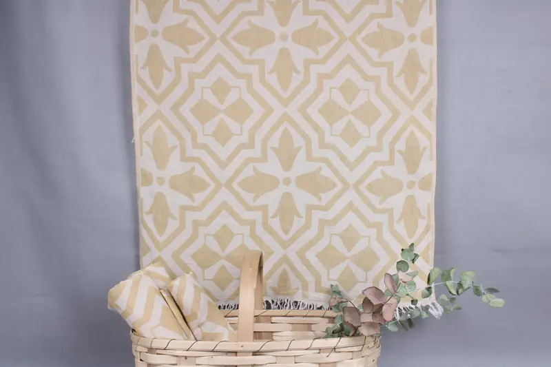 Dish Towel Mustard Washcloth Tulip Patterned Organic Cotton, 24x40 Inches