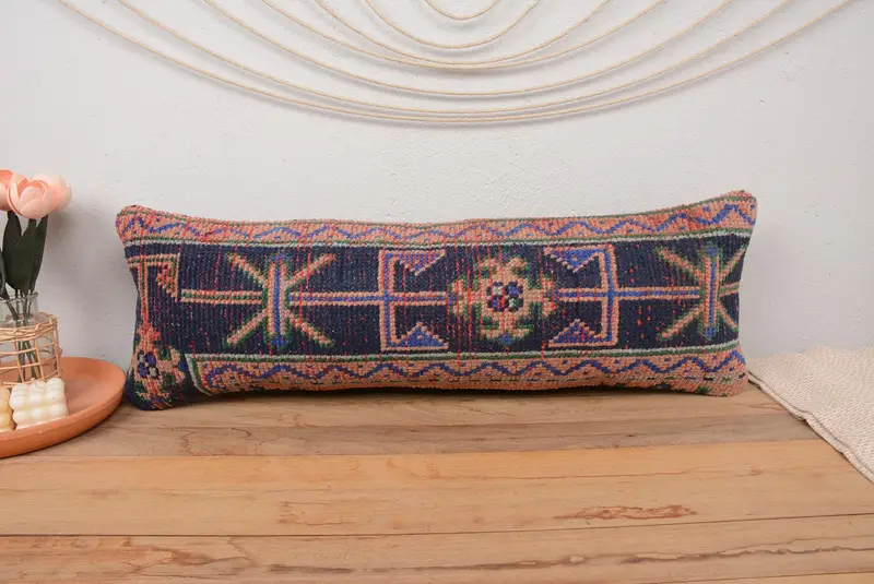 Office Chair Cushion Cover, Handmade Kilim Cushion, 12x36 Pink Pillow Case, Pillow Sham, Kilim Cushion Sham, Vintage Kilim Pillow - 2