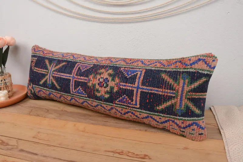Office Chair Cushion Cover, Handmade Kilim Cushion, 12x36 Pink Pillow Case, Pillow Sham, Kilim Cushion Sham, Vintage Kilim Pillow - 4