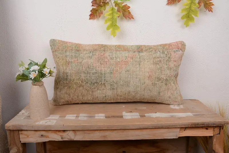 Geometric Beige & Brown Embroidered Pillow, Versatile Rectangle Throw Pillow