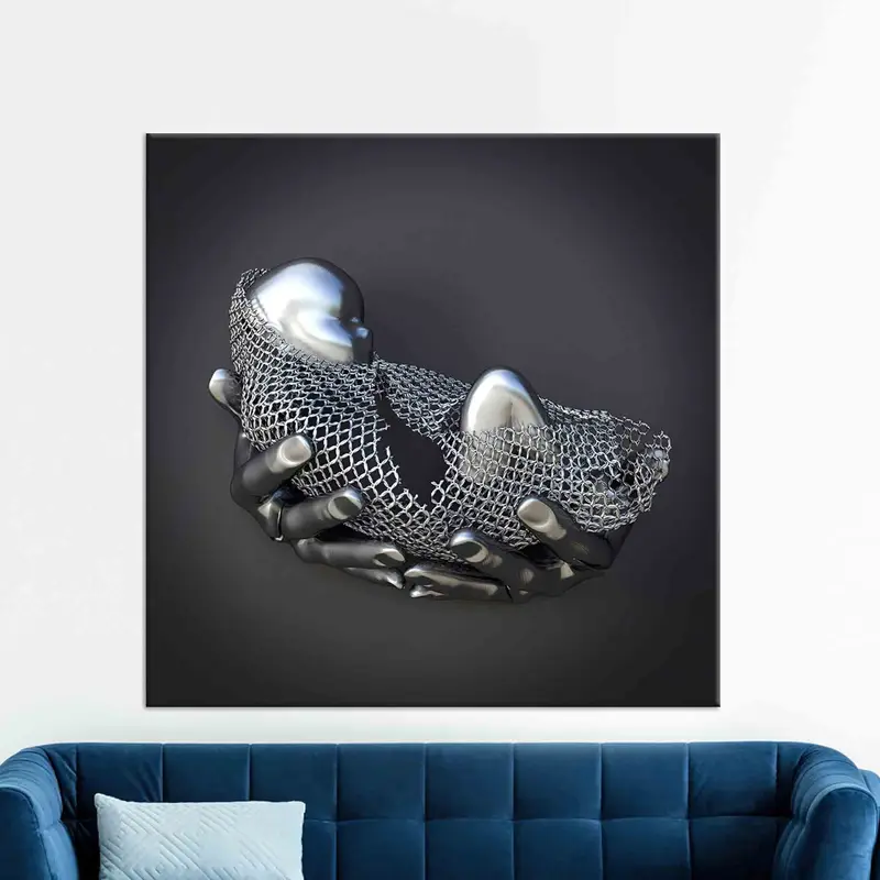 Elegante cuadro bebé abstracto plateado con efecto 3D