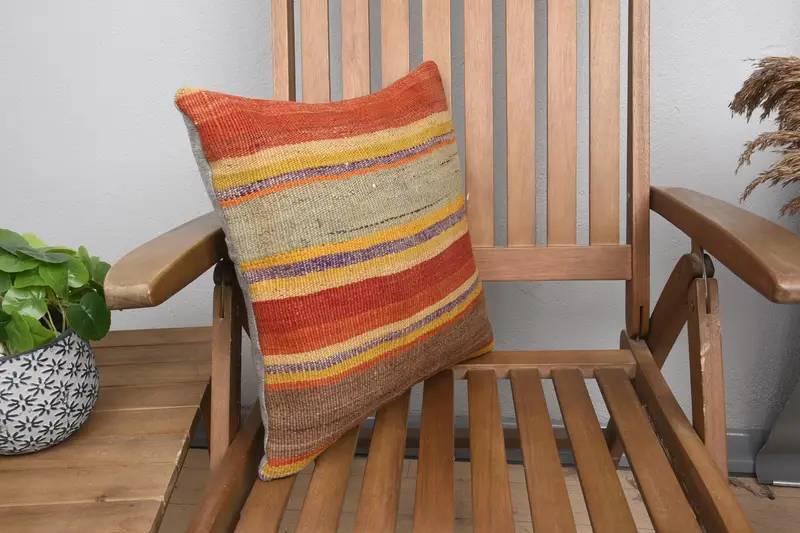 16x16 Red Pillow, Boho Chic Pillow Sham, Pillow, Interior Designer Pillow, Vintage Throw Cushion Cover, Boho Pillow Sham Cover, Throw Kilim Pillow - 2