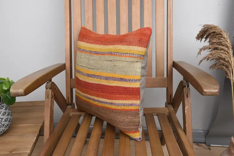 16x16 Red Pillow, Boho Chic Pillow Sham, Pillow, Interior Designer Pillow, Vintage Throw Cushion Cover, Boho Pillow Sham Cover, Throw Kilim Pillow - 3