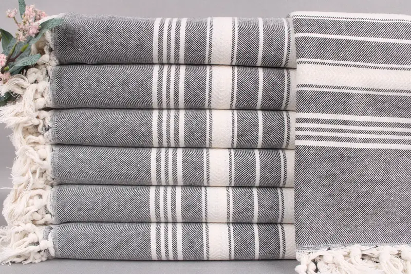 Personalized Turkish Beach Towel, Black Chevron, Beige, 71x40 Inches