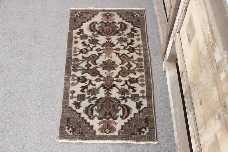 El Yapımı 0,1x2,6 ft Halı, Kahverengi ve Bej Katı