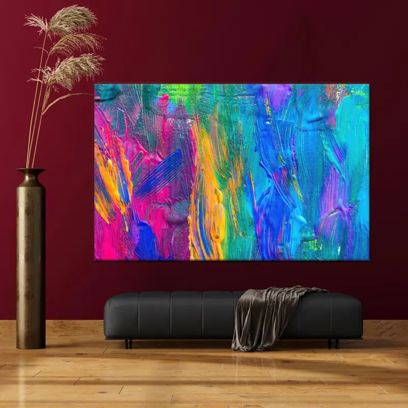 抽象的なカラフルなキャンバス: 鮮やかなブラシ パターンが印刷された傑作