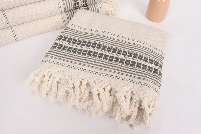 Valentines Gift, Oversized Beach Towel, Decorative Blanket, Turkish Blanket Queen, Custom Blanket, 96x94 Linen Striped Towel, Personalized Blanket - 5