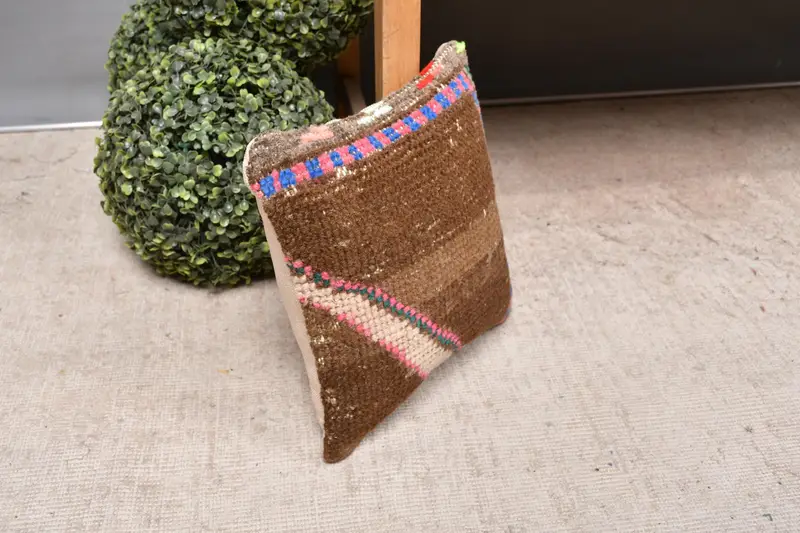 Turkish Pillow, Ethnic Pillow Cover Cushion, Boho Pillow Sham Cover, 12x12 Brown Cushion Case, Cushion Case, Sustainable Pillow Sham, Vintage Pillow - 7