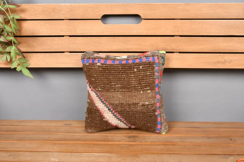 Turkish Pillow, Ethnic Pillow Cover Cushion, Boho Pillow Sham Cover, 12x12 Brown Cushion Case, Cushion Case, Sustainable Pillow Sham, Vintage Pillow - 6