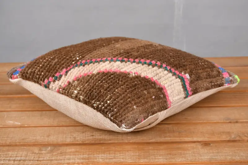 Turkish Pillow, Ethnic Pillow Cover Cushion, Boho Pillow Sham Cover, 12x12 Brown Cushion Case, Cushion Case, Sustainable Pillow Sham, Vintage Pillow - 4
