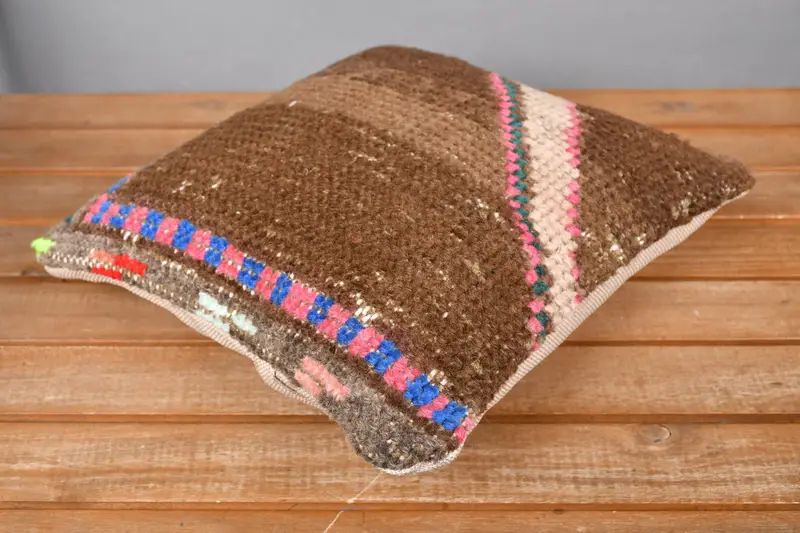 Turkish Pillow, Ethnic Pillow Cover Cushion, Boho Pillow Sham Cover, 12x12 Brown Cushion Case, Cushion Case, Sustainable Pillow Sham, Vintage Pillow - 2