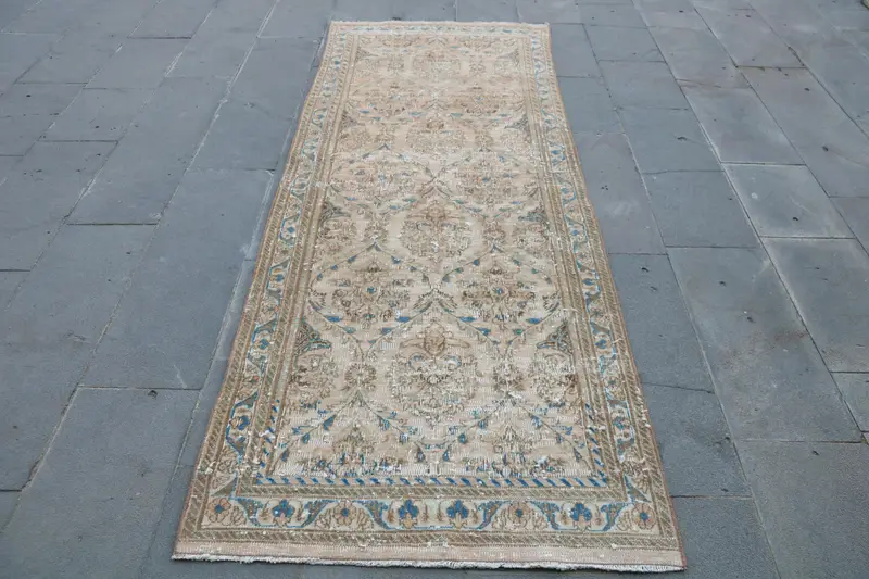 Leuchtender orange-blauer Ikat-Teppich, 90 x 250 cm