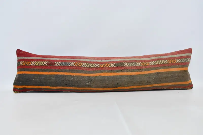 Kilim Cushion Sham, Ethnic Throw Cushion Case, Kilim Pillow, Ethnical Kilim Rug Pillow, 12x48 Red Pillow, Pillow, Ethnic Pillow Sham - 1