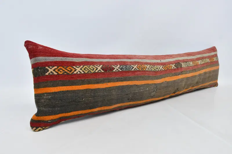 Kilim Cushion Sham, Ethnic Throw Cushion Case, Kilim Pillow, Ethnical Kilim Rug Pillow, 12x48 Red Pillow, Pillow, Ethnic Pillow Sham - 3
