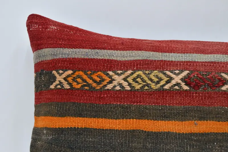 Kilim Cushion Sham, Ethnic Throw Cushion Case, Kilim Pillow, Ethnical Kilim Rug Pillow, 12x48 Red Pillow, Pillow, Ethnic Pillow Sham - 2