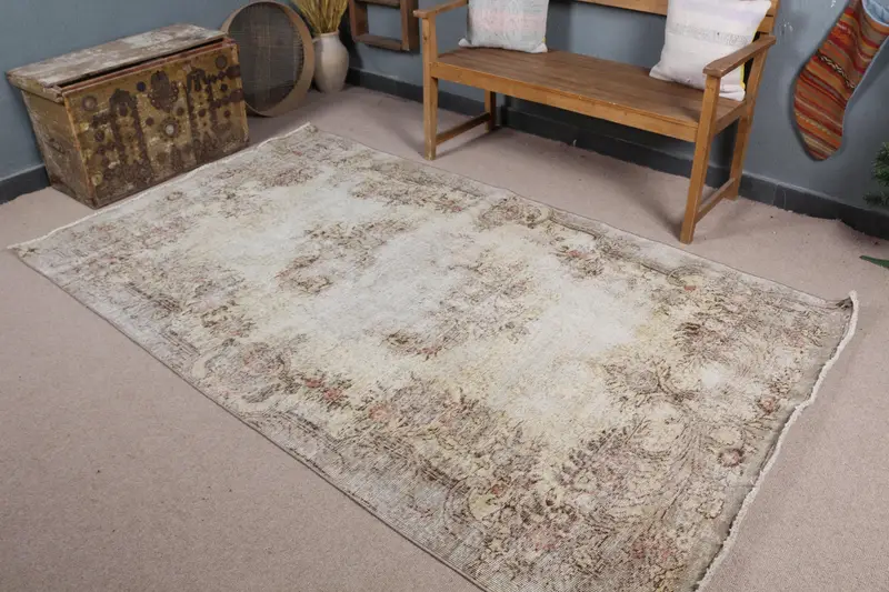 Yellow & Beige Check Rug, 4,9x8,3 ft Chic Decor