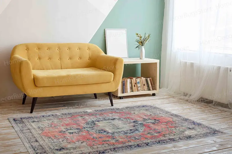 Yeşil Madalyon Baskılı Halı: Antik Tasarım, Yumuşak Kumaş, Canlı Desen