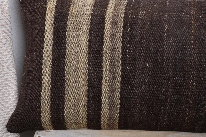 Cushion, 12x36 Brown Pillow Sham, Turkish Kilim Pillow, Interior Designer Pillow, Handmade Kilim Cushion, Bench Pillow Cover - 3