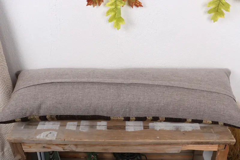 Cushion, 12x36 Brown Pillow Sham, Turkish Kilim Pillow, Interior Designer Pillow, Handmade Kilim Cushion, Bench Pillow Cover - 7