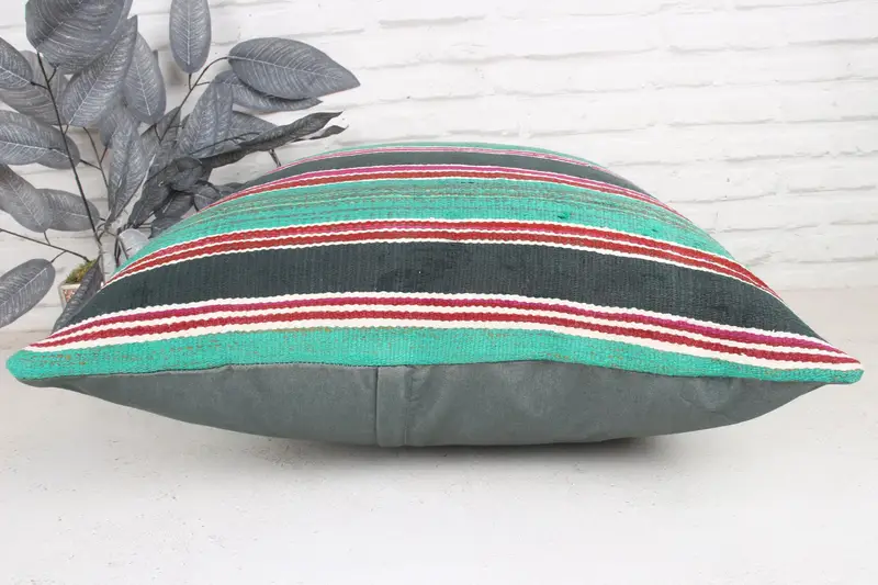 Home Decor Pillow, Aztec Cushion Case, Patio Pillow Sham, Handmade Pillow Sham, Pillow Case, 24x24 Green Cushion, Turkish Pillow, Kilim Cushion Sham - 5