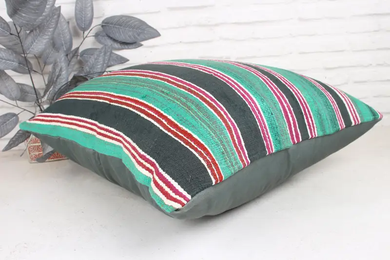 Home Decor Pillow, Aztec Cushion Case, Patio Pillow Sham, Handmade Pillow Sham, Pillow Case, 24x24 Green Cushion, Turkish Pillow, Kilim Cushion Sham - 6