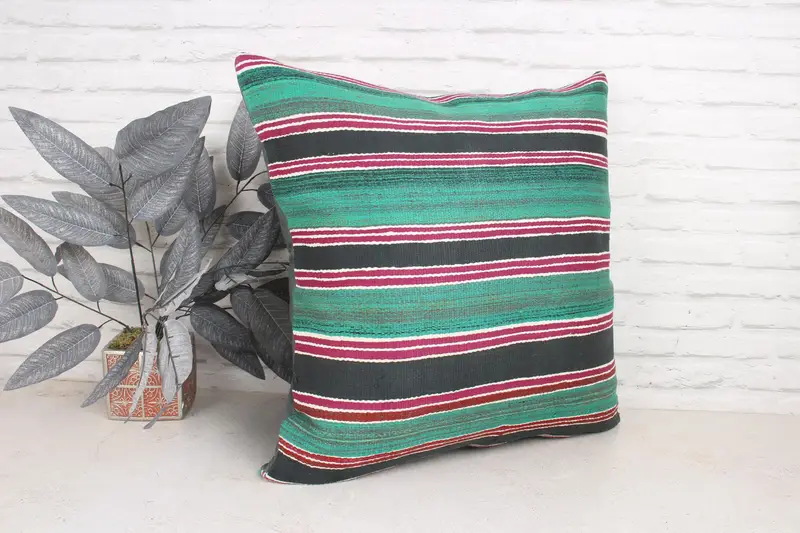 Home Decor Pillow, Aztec Cushion Case, Patio Pillow Sham, Handmade Pillow Sham, Pillow Case, 24x24 Green Cushion, Turkish Pillow, Kilim Cushion Sham - 3