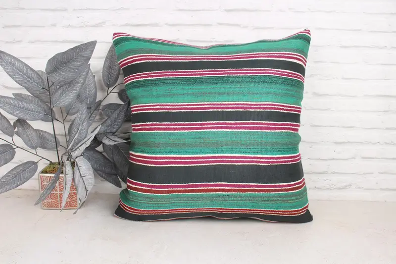 Home Decor Pillow, Aztec Cushion Case, Patio Pillow Sham, Handmade Pillow Sham, Pillow Case, 24x24 Green Cushion, Turkish Pillow, Kilim Cushion Sham - 1