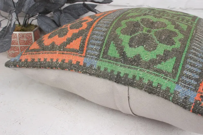 Antique Pillows, Kilim Cushion Sham, Kilim Pillow, Pillow, Nautical Throw Cushion, Luxury Cushion Case, Retro Pillow Case, 20x20 Green Pillow Sham - 7