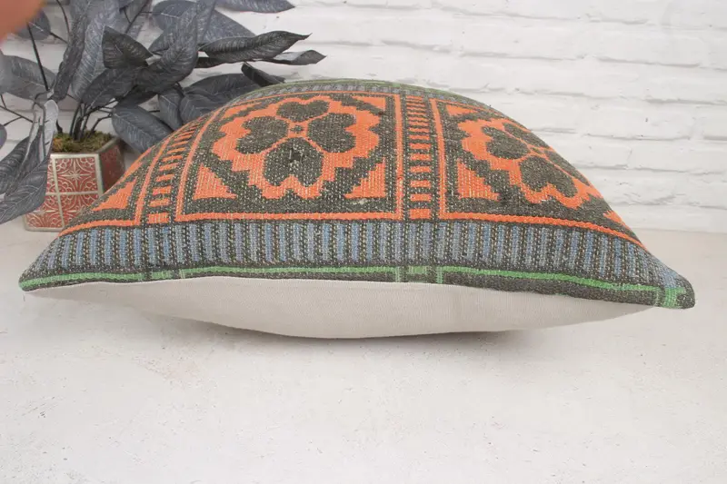 Antique Pillows, Kilim Cushion Sham, Kilim Pillow, Pillow, Nautical Throw Cushion, Luxury Cushion Case, Retro Pillow Case, 20x20 Green Pillow Sham - 5