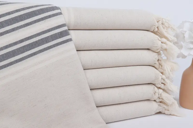 Özel Havlu Kişiye Özel Koyu Gri Çizgili Türk Plaj Havlusu, 38x71 İnç