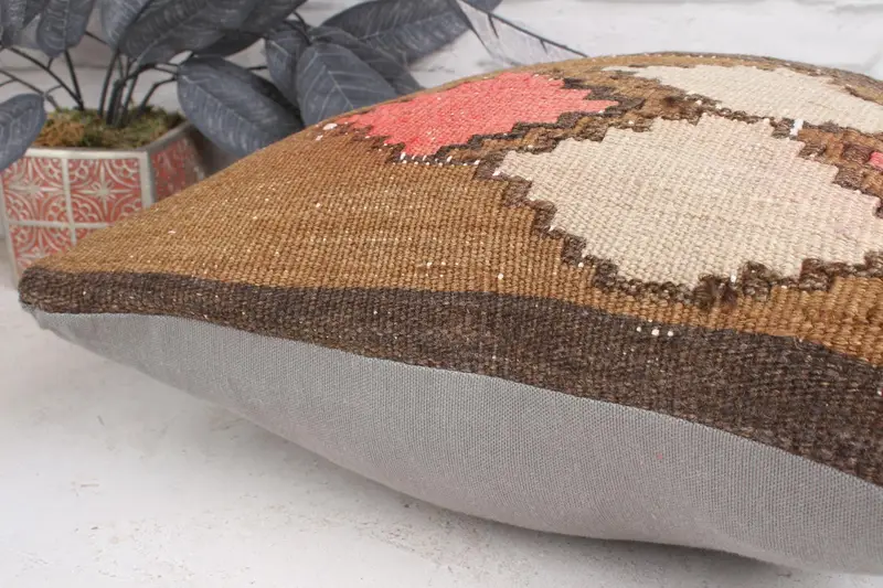 Pillow Case, 18x18 Brown Cushion Cover, Accent Cushion Case, Throw Kilim Pillow, Sofa Bolster Pillow, Ethnical Kilim Rug Pillow, Pillow for Couch - 7