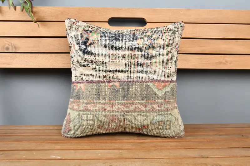 Pillow Cover, Patio Cushion Case, Gift Pillow, Sofa Pillow, Kilim Pillow Cover, Kilim Cushion Sham, 16x16 Blue Pillow Sham - 6