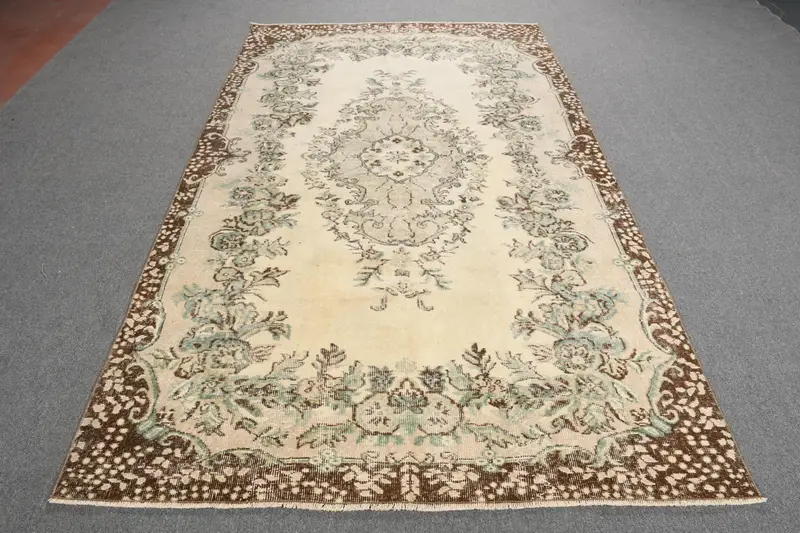 5.1x8.9 ft Large Vintage Rug, Turkish Rug, Brown Green Patchwork Wool Rug - 1