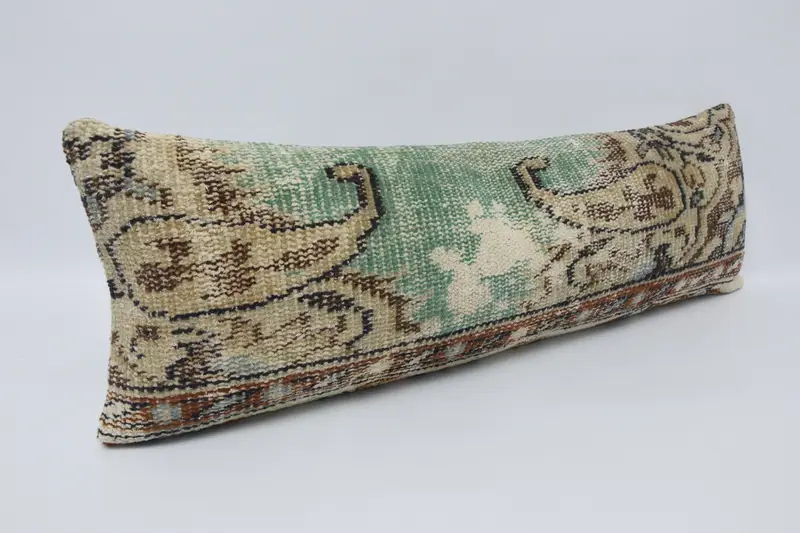 Cushion Case, 12x36 Green Cushion, Turkish Pillow, Kilim Pillow, Gift Pillow, Bolster Throw Cushion Case, Bolster Cushion, Tribal Pillow Sham - 3
