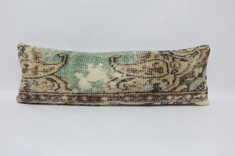 Cushion Case, 12x36 Green Cushion, Turkish Pillow, Kilim Pillow, Gift Pillow, Bolster Throw Cushion Case, Bolster Cushion, Tribal Pillow Sham - 1