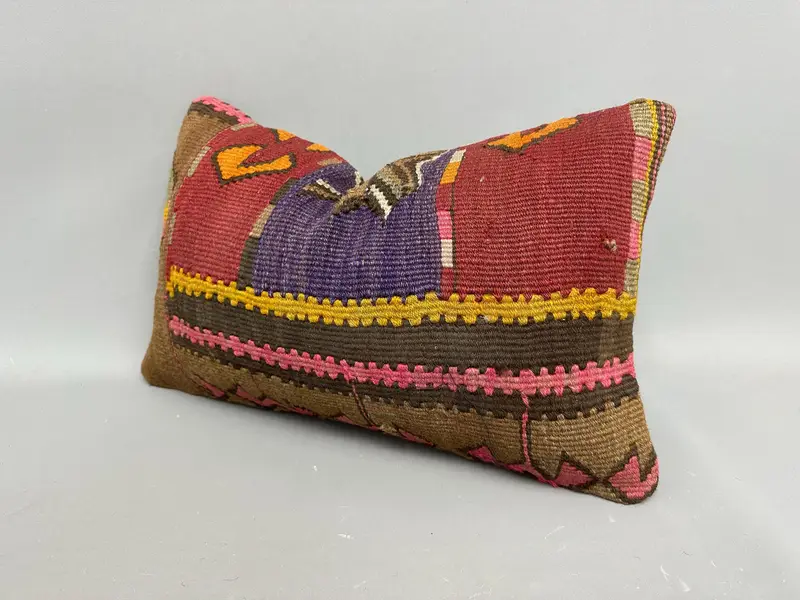 Vintage Kilim Pillow, Pillow Sham, 12x20 Red Pillow Sham, Vintage Pillow, Kilim Pillow, Garden Pillow Sham, Turkish Rugs Pillow Sham - 3